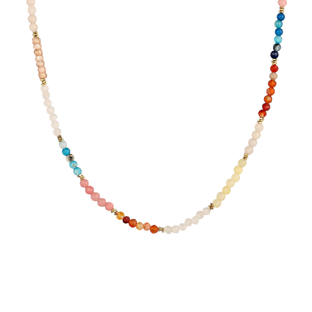Rainbow Beaded Necklace 925 Silver Gold Plated Multicolour Agate