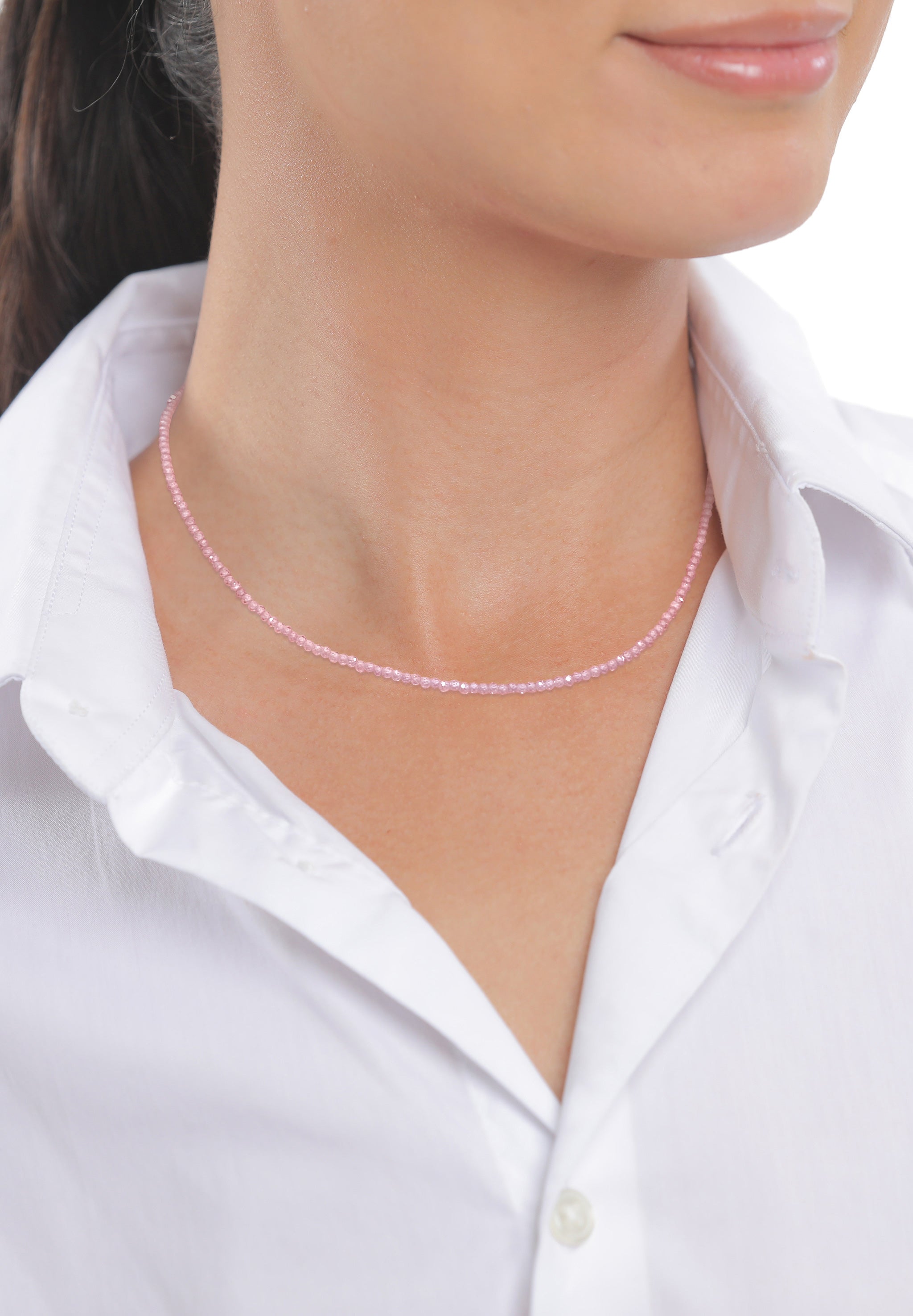 Pink Kalung Perhiasan Perak 925 Wanita Rose Quartz Bead Gold Plated