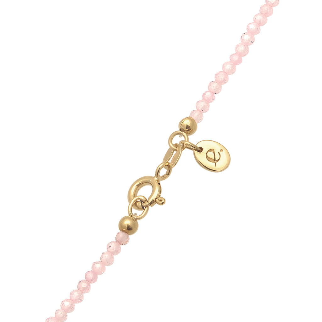 Pink Kalung Perhiasan Perak 925 Wanita Rose Quartz Bead Gold Plated