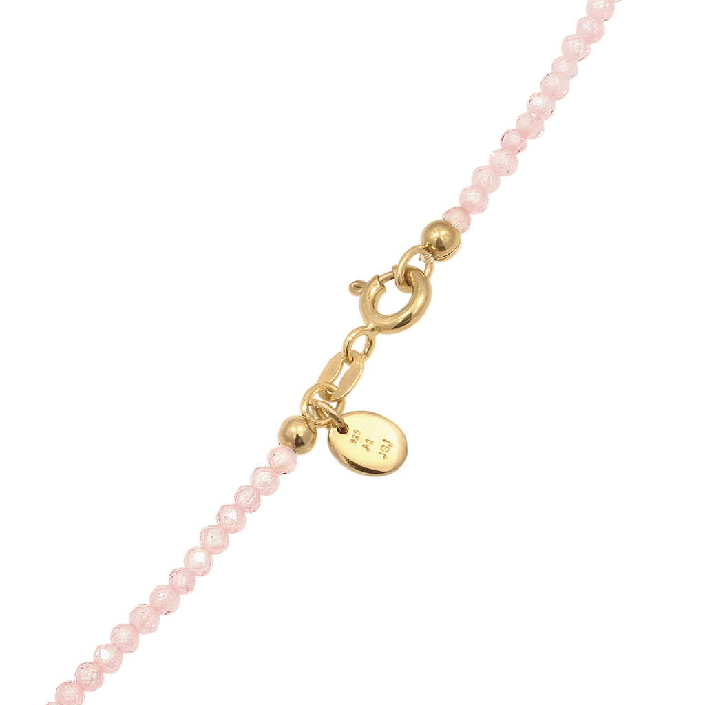 Pink Kalung Perhiasan Perak 925 Wanita Rose Quartz Bead Gold Plated