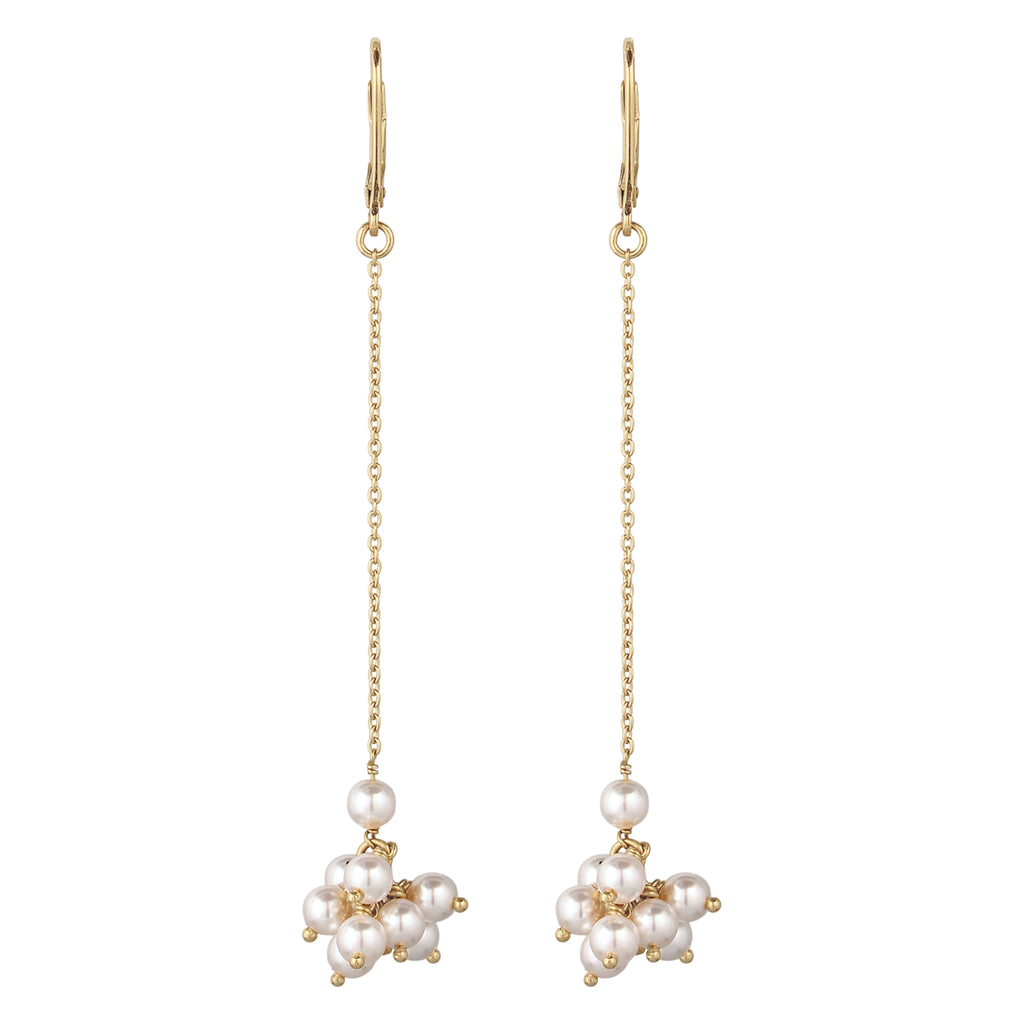 Gold Anting Perhiasan Perak 925 Wanita Long Drop Gold Plated Embellished with Pearl by Swarovski®