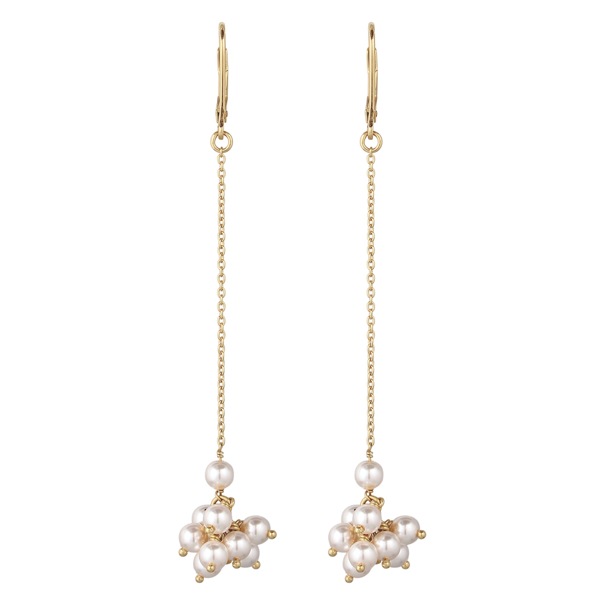 Gold Anting Perhiasan Perak 925 Wanita Long Drop Gold Plated Embellished with Pearl by Swarovski®