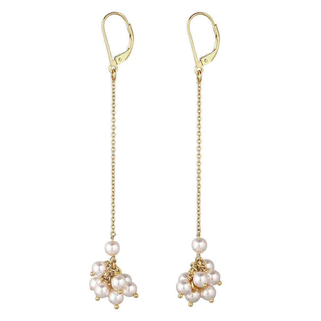 Gold Anting Perhiasan Perak 925 Wanita Long Drop Gold Plated Embellished with Pearl by Swarovski®