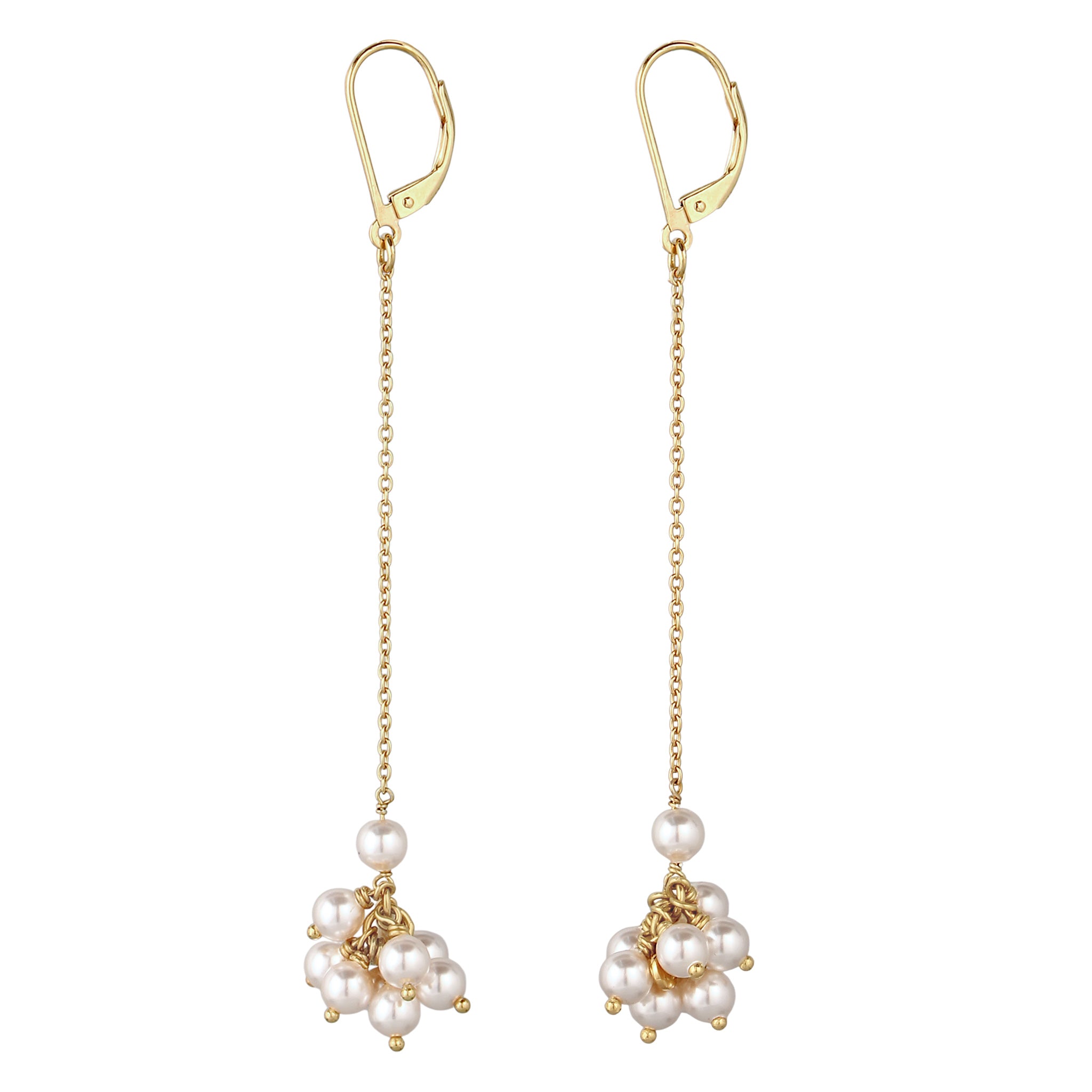 Gold Anting Perhiasan Perak 925 Wanita Long Drop Gold Plated Embellished with Pearl by Swarovski®