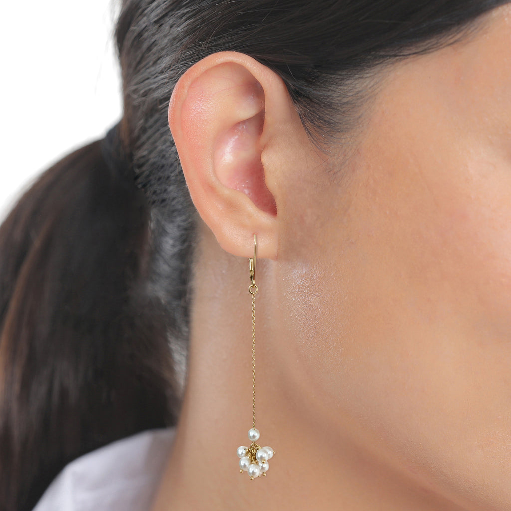 Gold Anting Perhiasan Perak 925 Wanita Long Drop Gold Plated Embellished with Pearl by Swarovski®