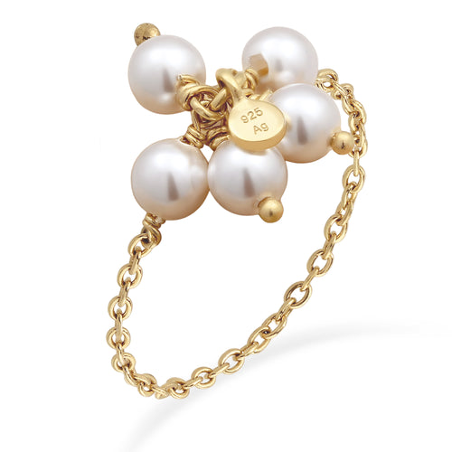 Gold Cincin Perhiasan Perak 925 Wanita Flower Gold Plated Embellished with Pearl by Swarovski®