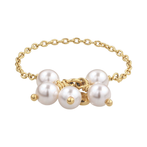 Gold Cincin Perhiasan Perak 925 Wanita Flower Gold Plated Embellished with Pearl by Swarovski®