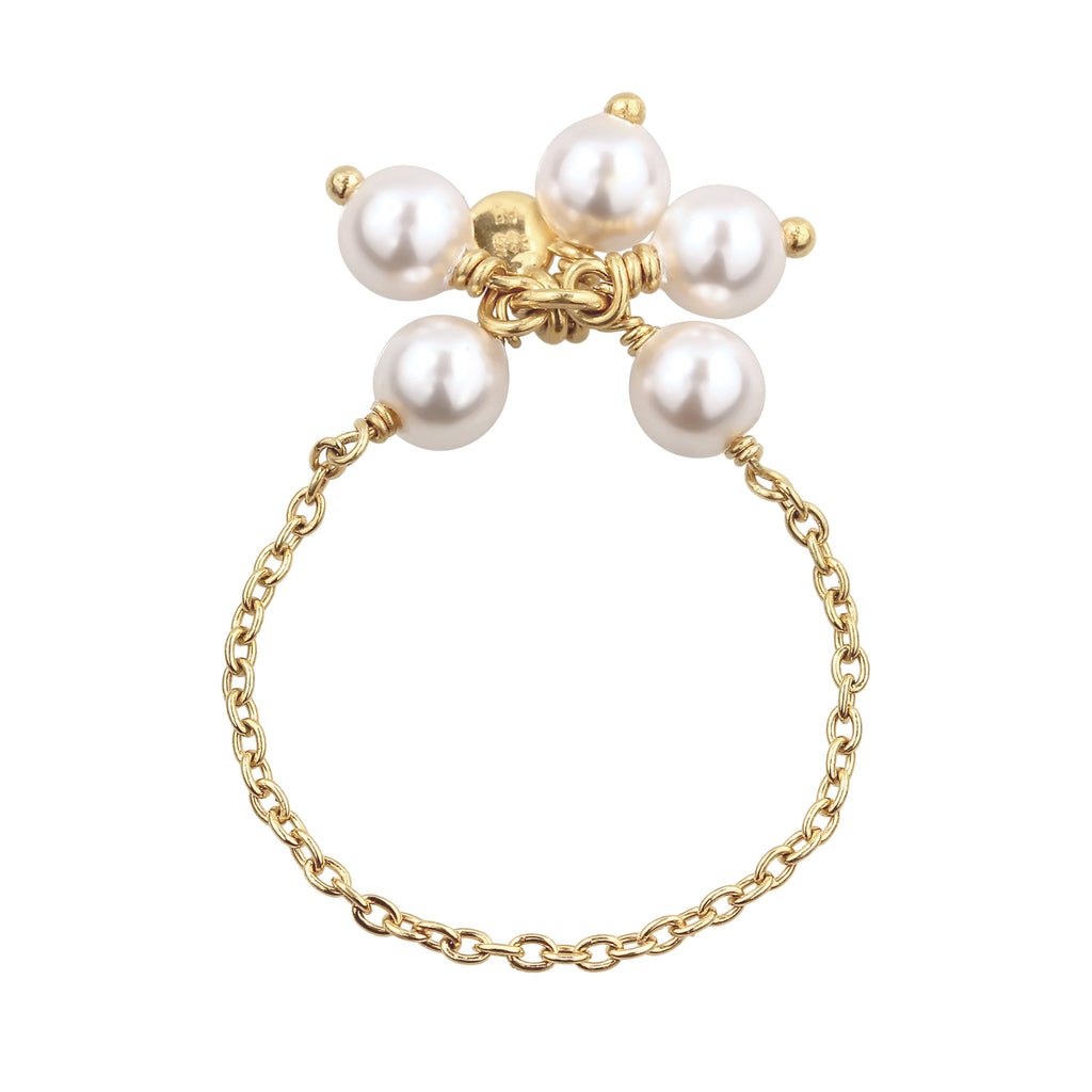 Gold Cincin Perhiasan Perak 925 Wanita Flower Gold Plated Embellished with Pearl by Swarovski®