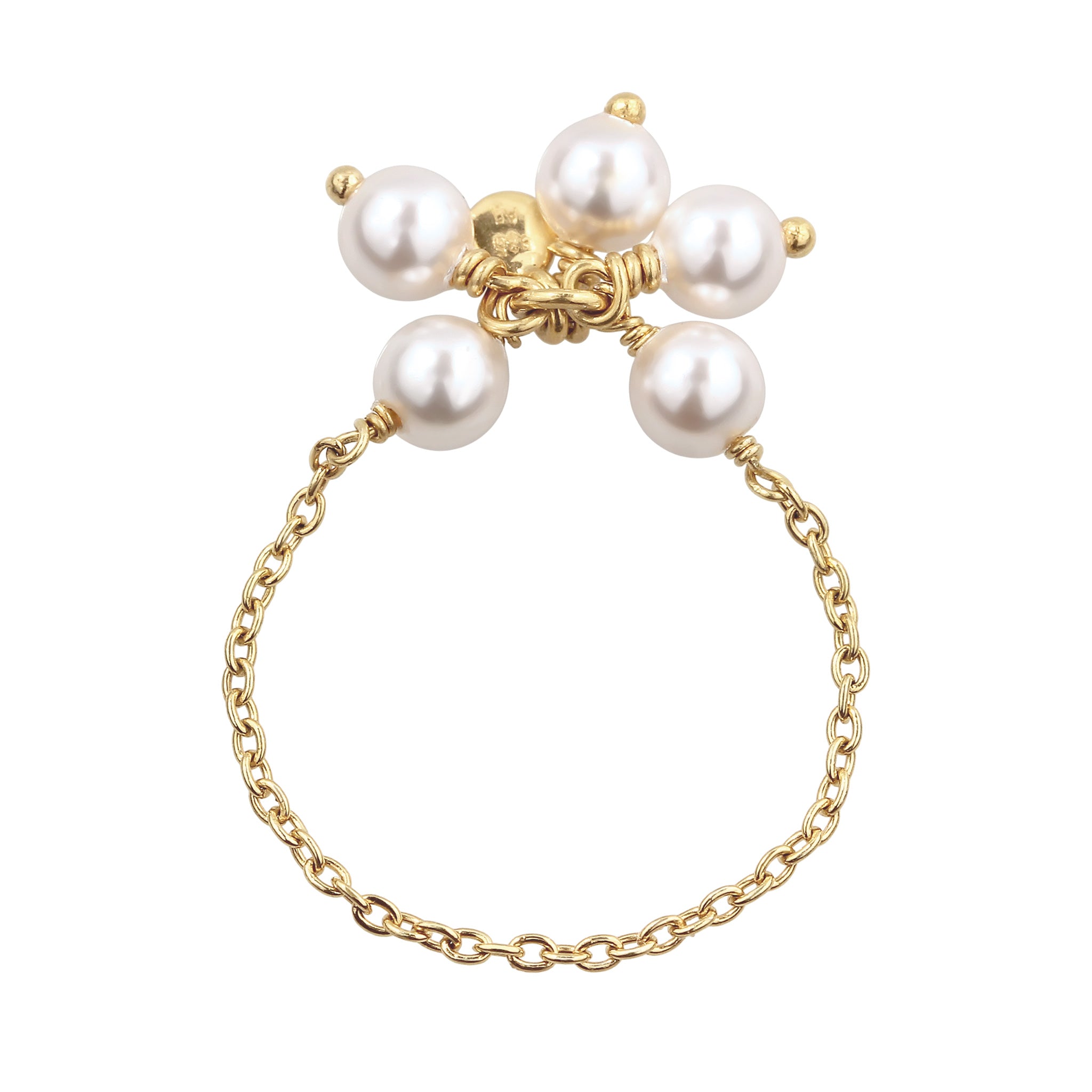Gold Cincin Perhiasan Perak 925 Wanita Flower Gold Plated Embellished with Pearl by Swarovski®