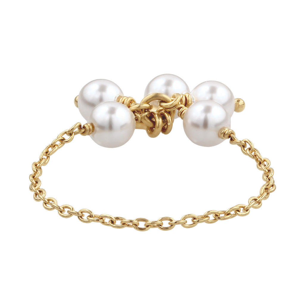 Gold Cincin Perhiasan Perak 925 Wanita Flower Gold Plated Embellished with Pearl by Swarovski®