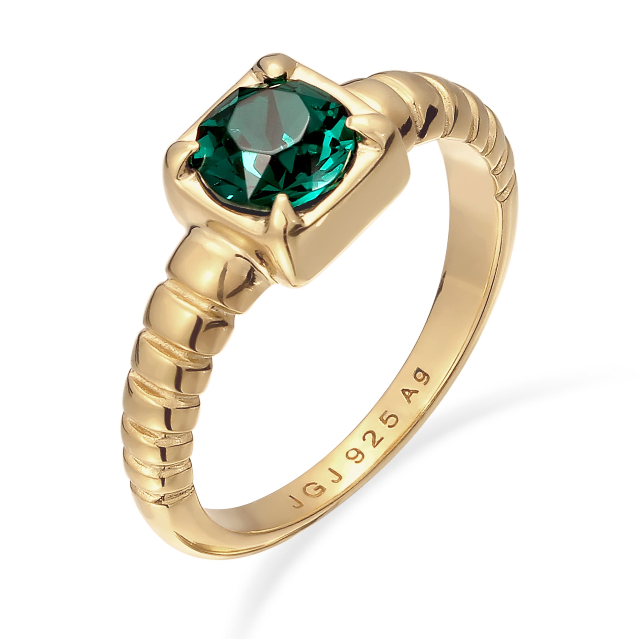 Gold Cincin Perhiasan Perak 925 Wanita Gold Plated Embellished with Crystals by Swarovski® Green
