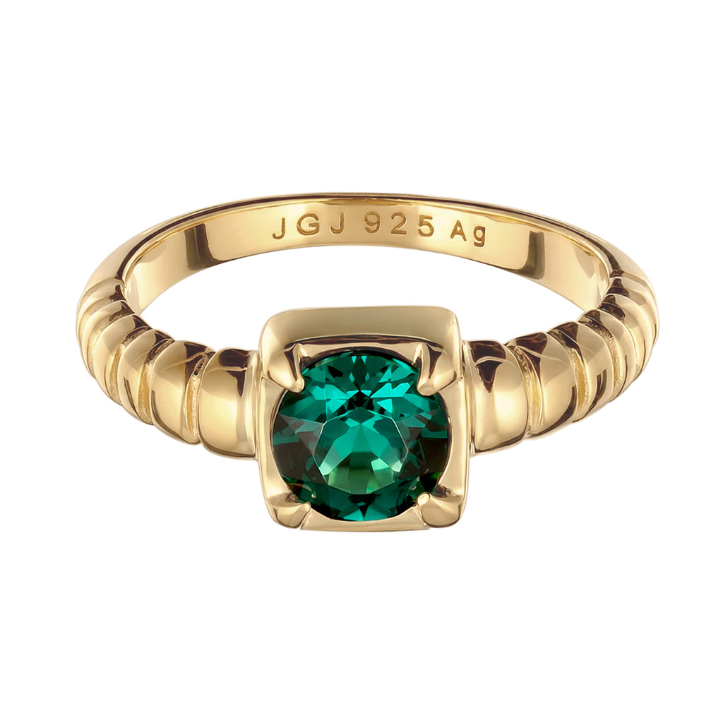 Gold Cincin Perhiasan Perak 925 Wanita Gold Plated Embellished with Crystals by Swarovski® Green