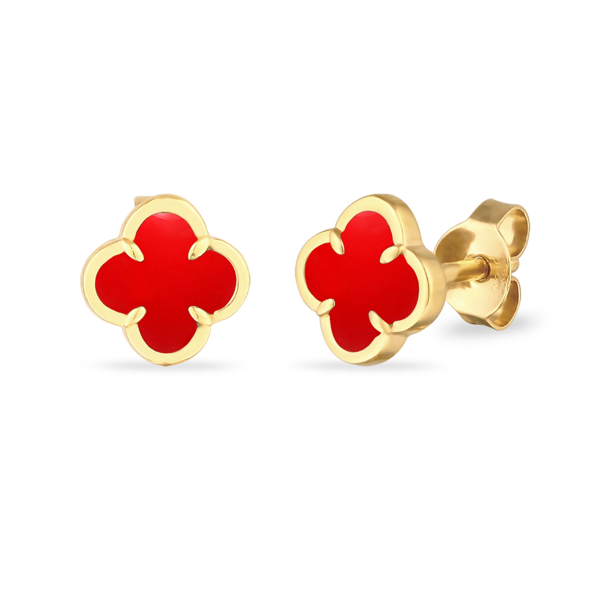 Red Anting Perhiasan Perak 925 Wanita Cloverleaf Red Gold Plated