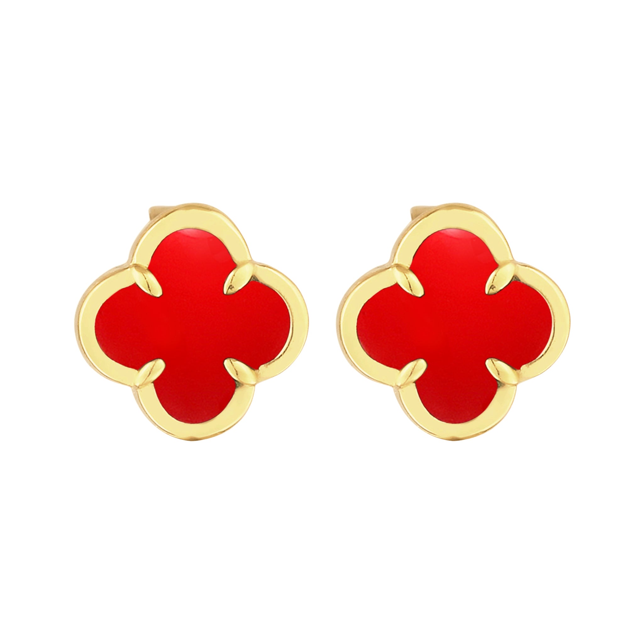 Red Anting Perhiasan Perak 925 Wanita Cloverleaf Red Gold Plated
