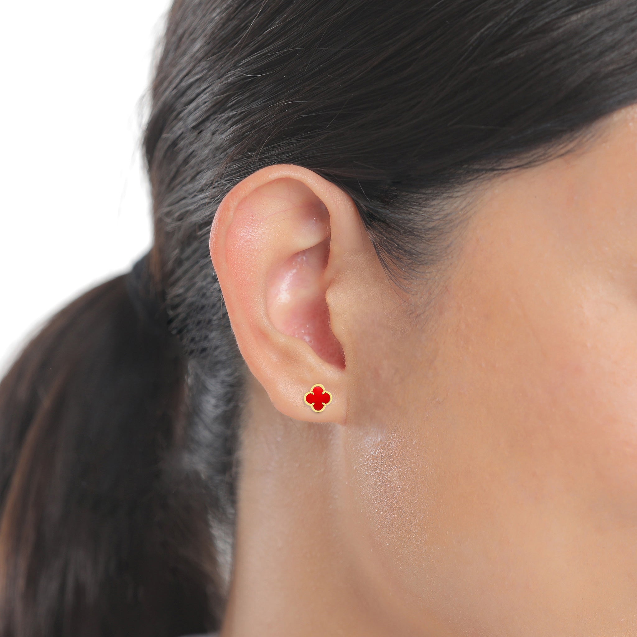 Red Anting Perhiasan Perak 925 Wanita Cloverleaf Red Gold Plated