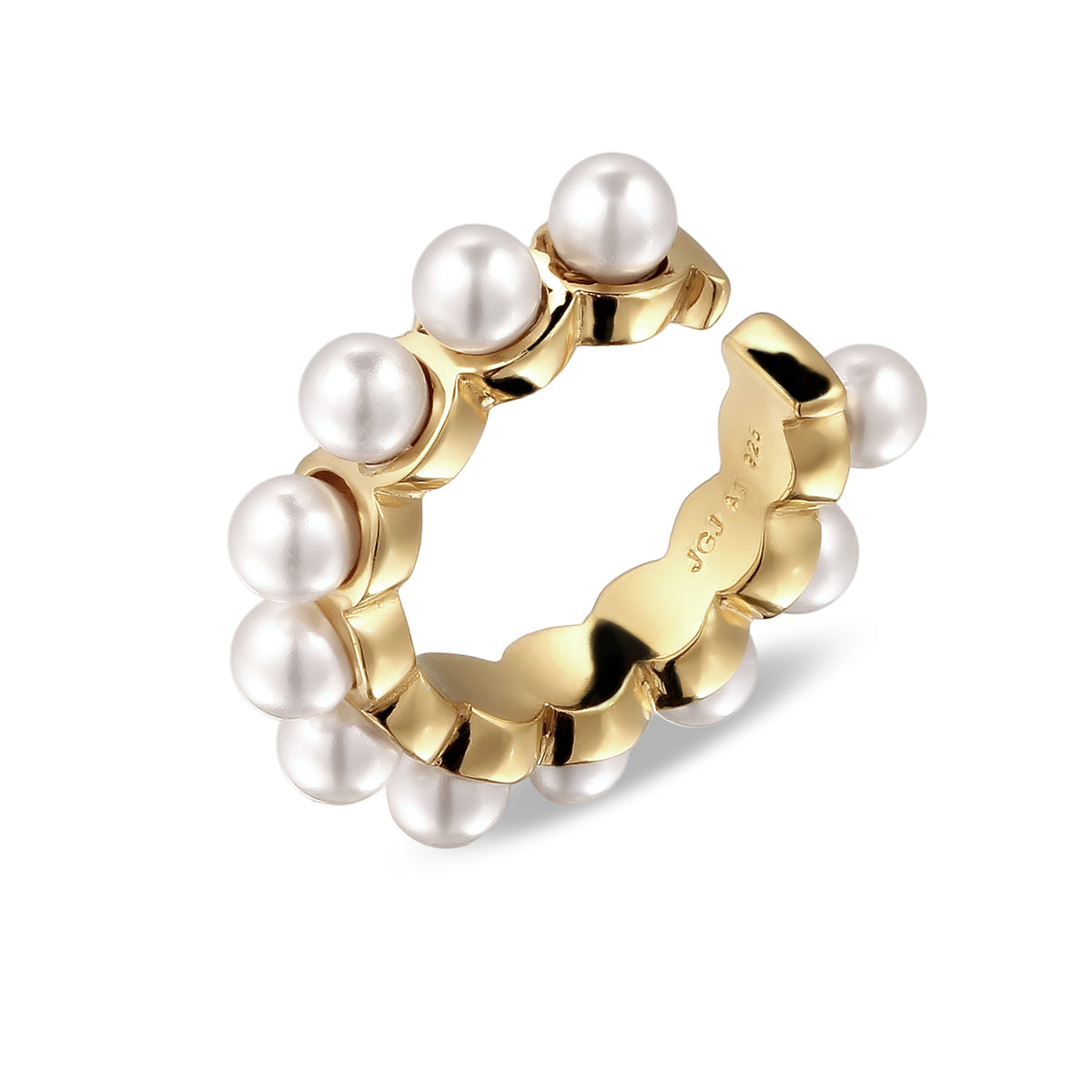 Pearl Scallop Ear Cuff 925 Silver Gold Plated – Embellished with Pearls by Swarovski®