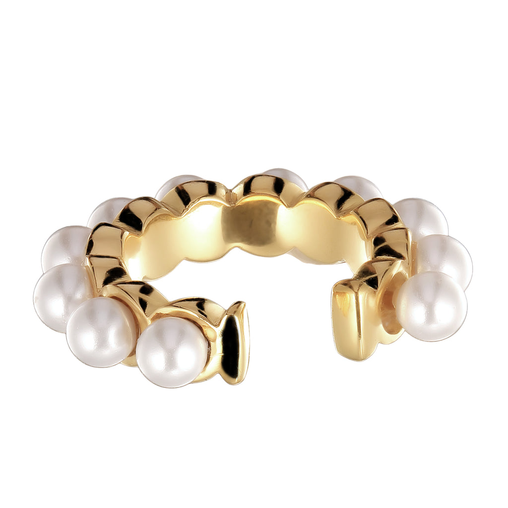 Pearl Scallop Ear Cuff 925 Silver Gold Plated – Embellished with Pearls by Swarovski®