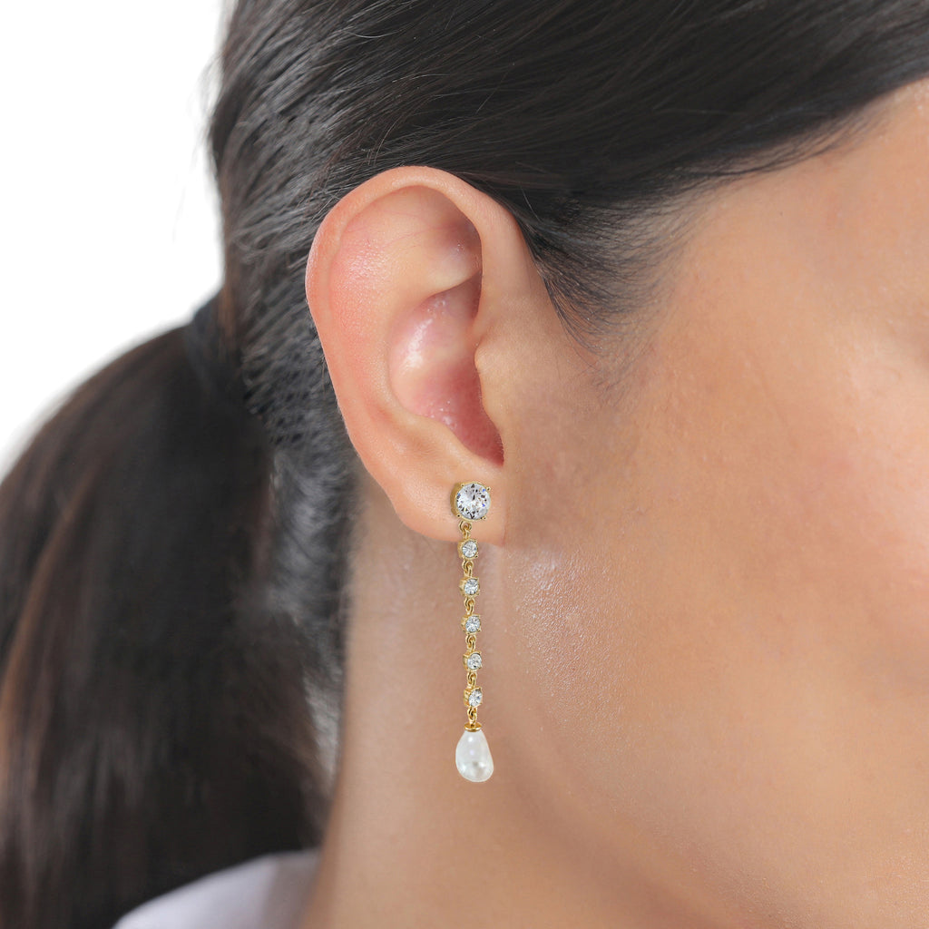 Gold Anting Perhiasan Perak 925 Wanita Swarovski® Crystals and Pearl Gold Plated