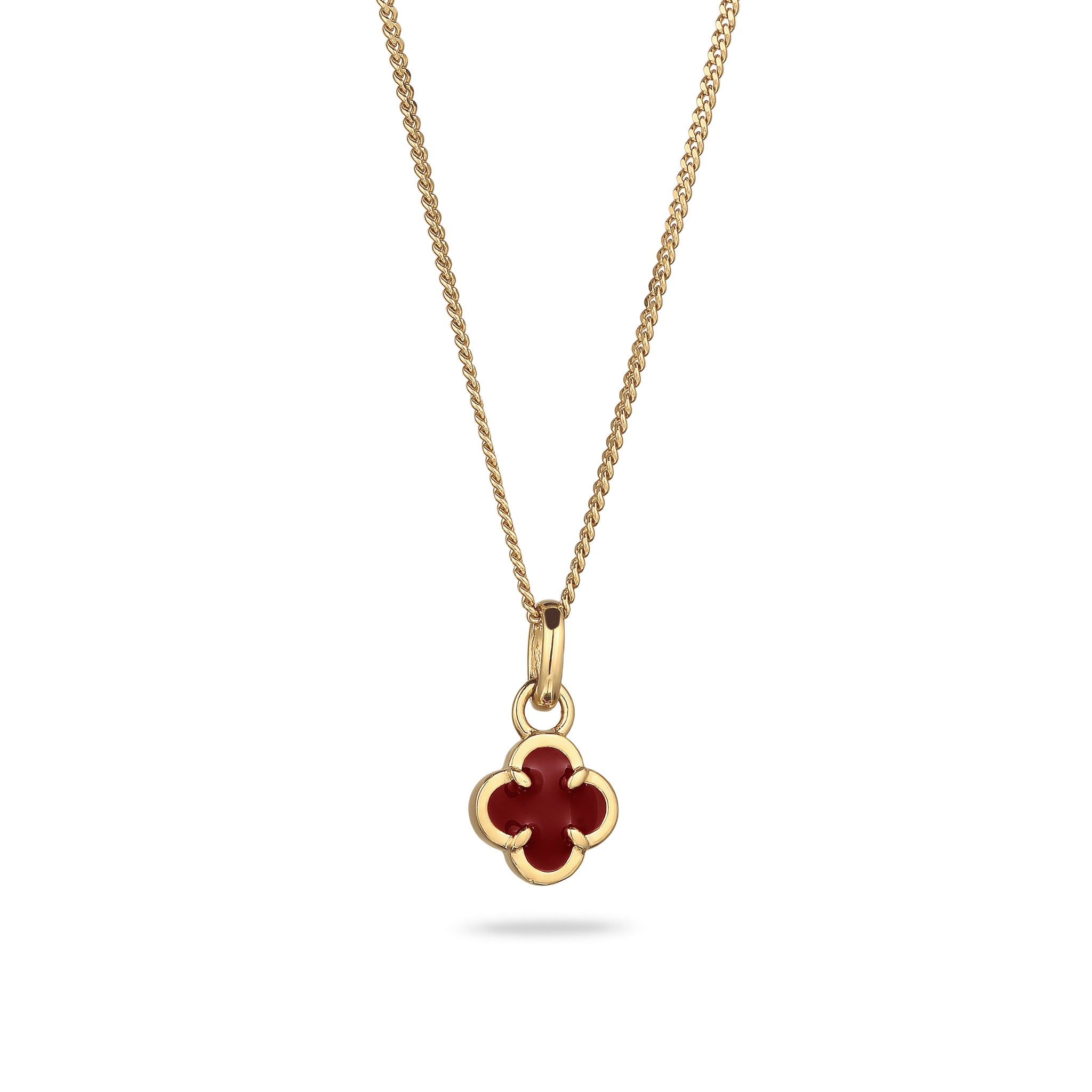 Red Kalung Perhiasan Perak 925 Wanita Cloverleaf Red Pendant Gold Plated