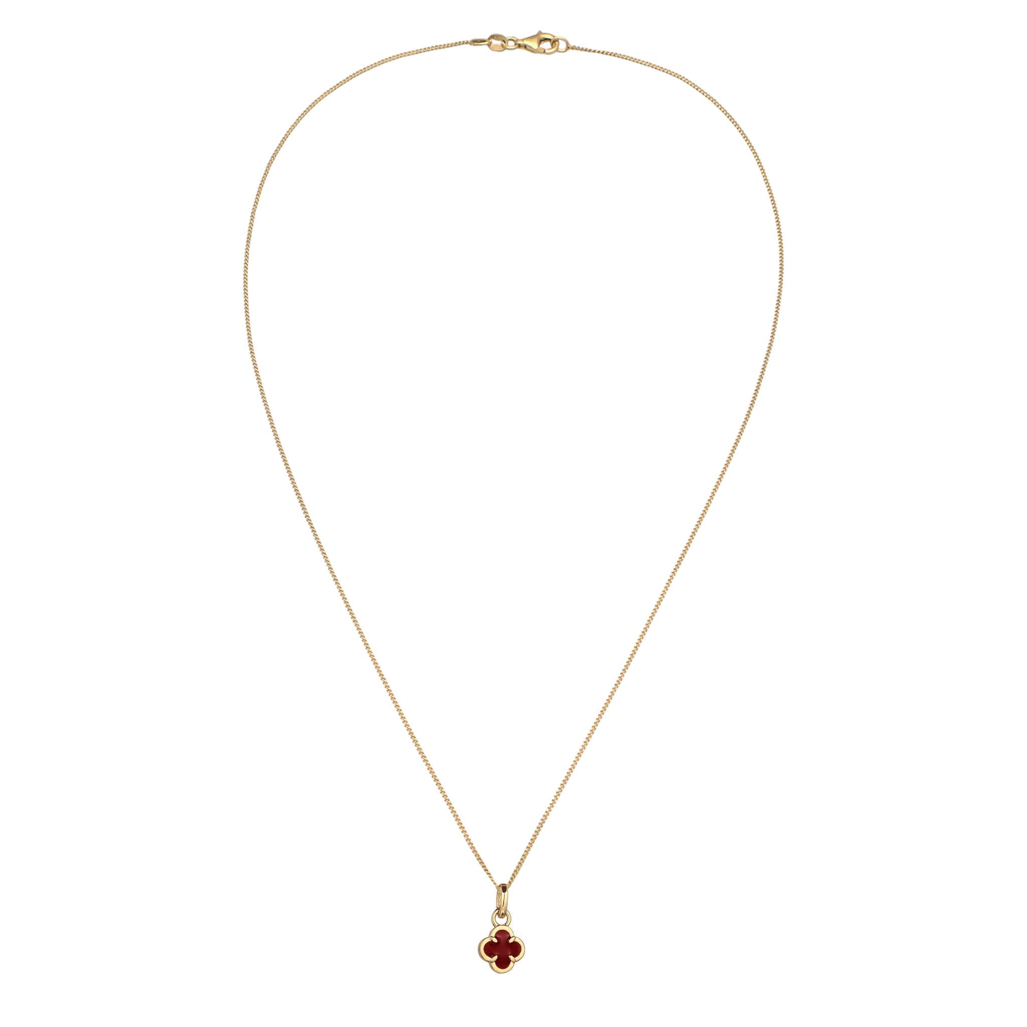 Red Kalung Perhiasan Perak 925 Wanita Cloverleaf Red Pendant Gold Plated