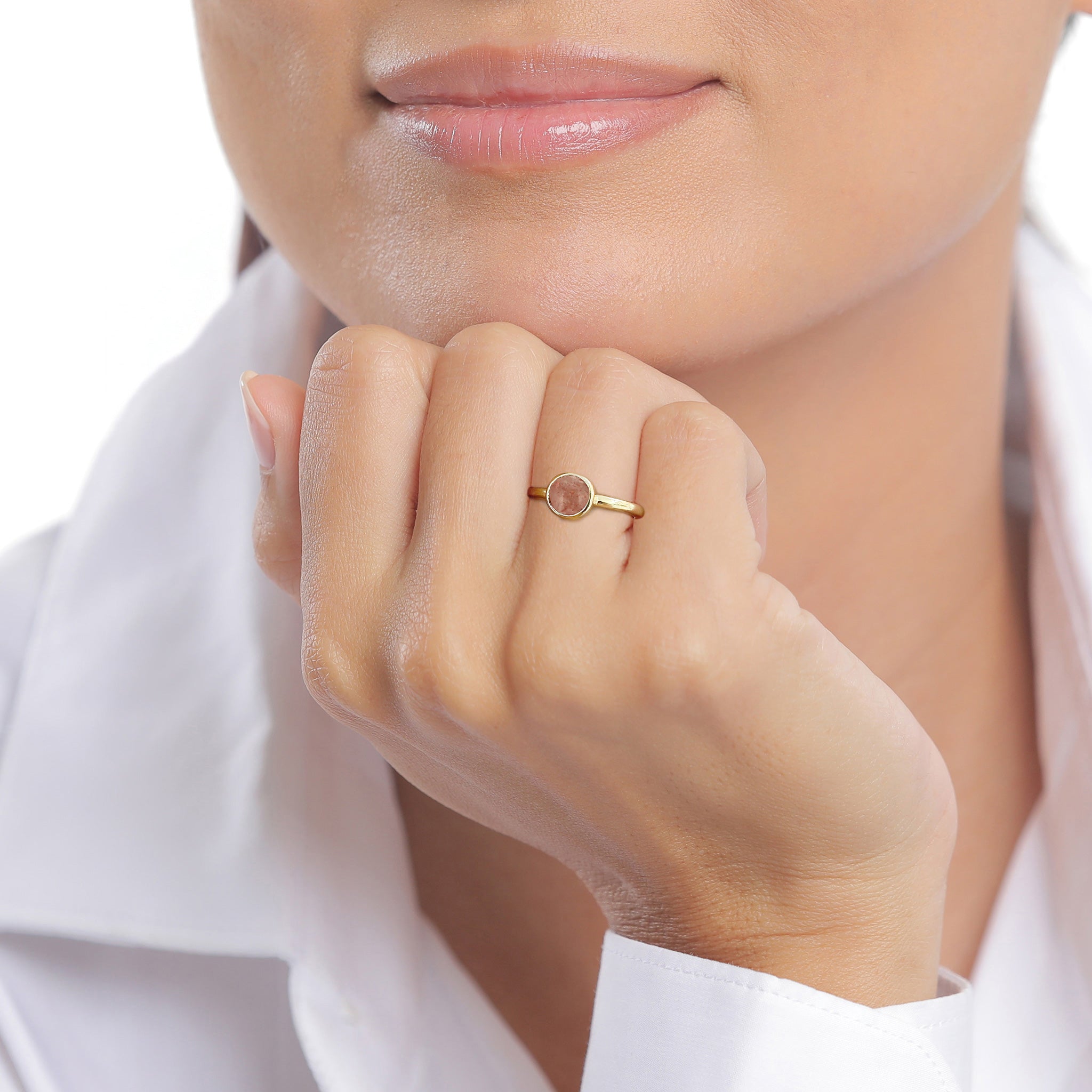 Gold Cincin Perhiasan Perak 925 Wanita Feldspar Gold Plated