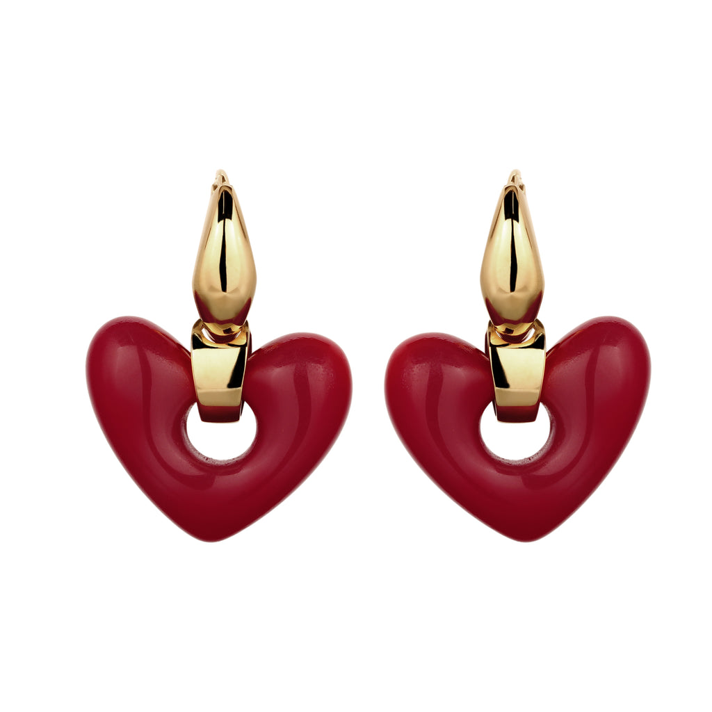 Gold Anting Perhiasan Perak 925 Wanita Heart Creole Dark Red Gold Plated