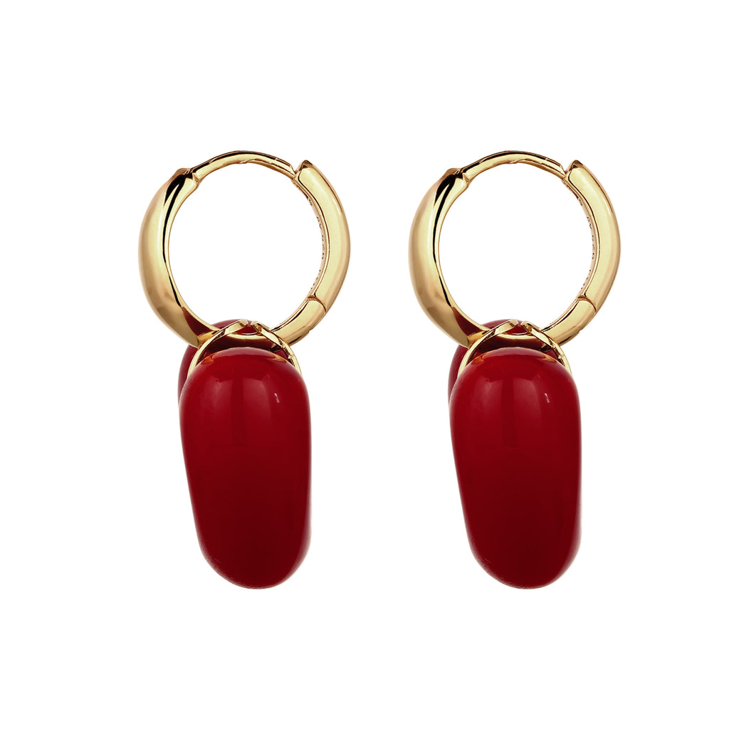Gold Anting Perhiasan Perak 925 Wanita Heart Creole Dark Red Gold Plated