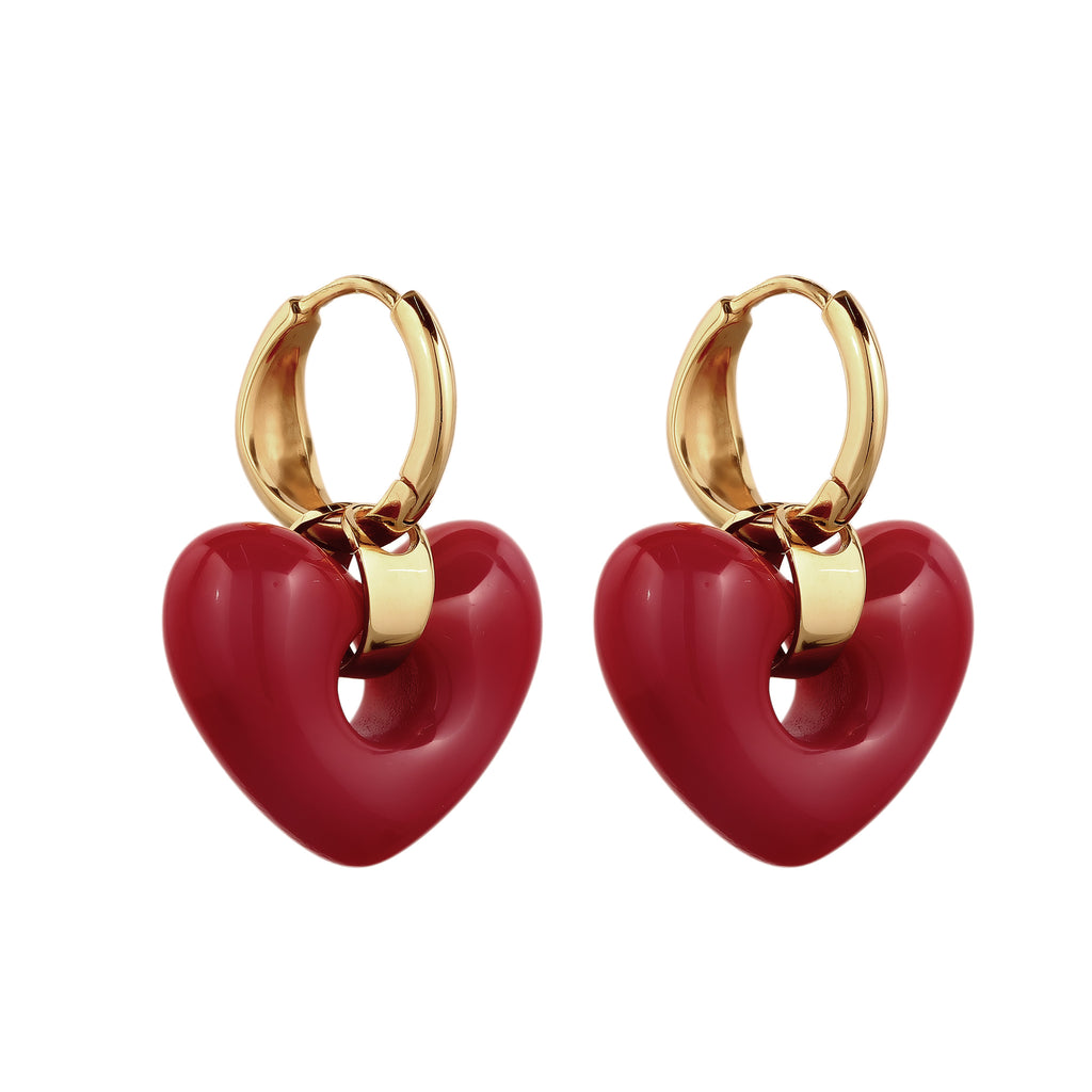 Gold Anting Perhiasan Perak 925 Wanita Heart Creole Dark Red Gold Plated