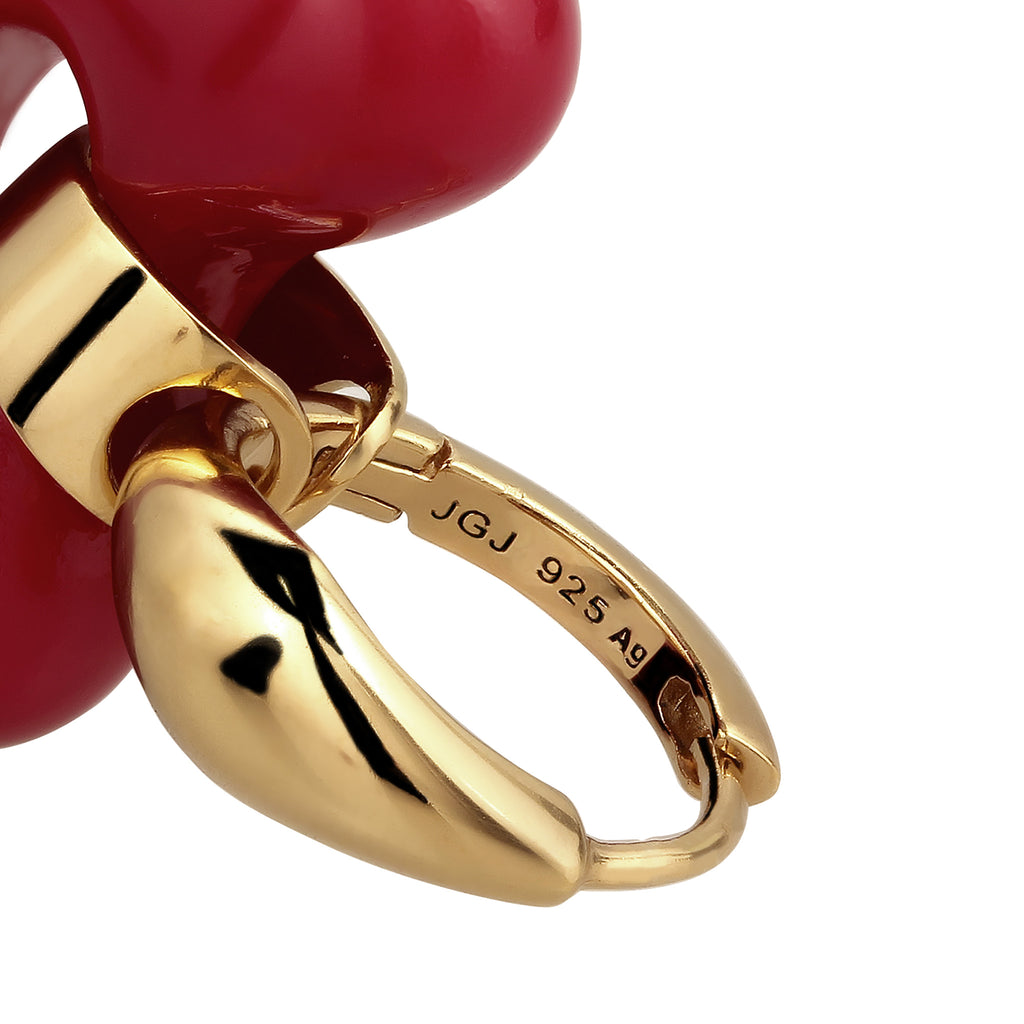 Gold Anting Perhiasan Perak 925 Wanita Heart Creole Dark Red Gold Plated