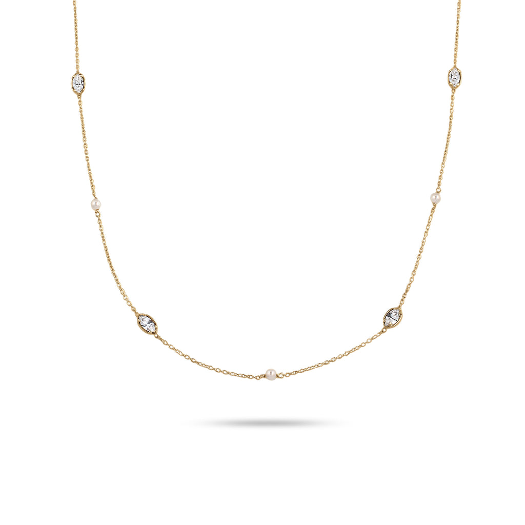 Gold Kalung Perhiasan Perak 925 Wanita Swarovski® Crystals dan Pearls Gold Plated