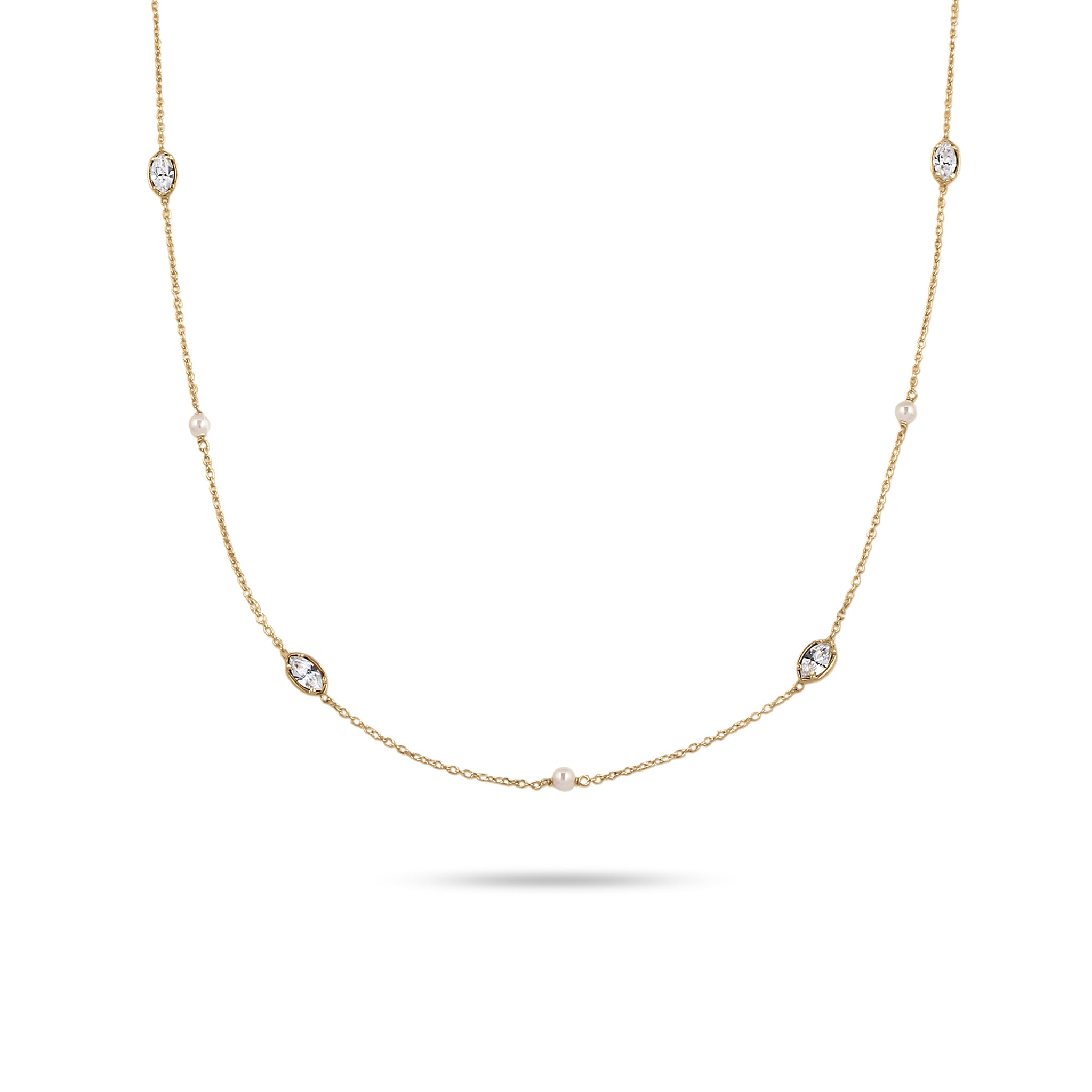 Gold Kalung Perhiasan Perak 925 Wanita Swarovski® Crystals dan Pearls Gold Plated