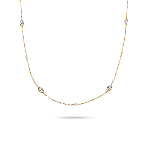 Gold Kalung Perhiasan Perak 925 Wanita Swarovski® Crystals dan Pearls Gold Plated