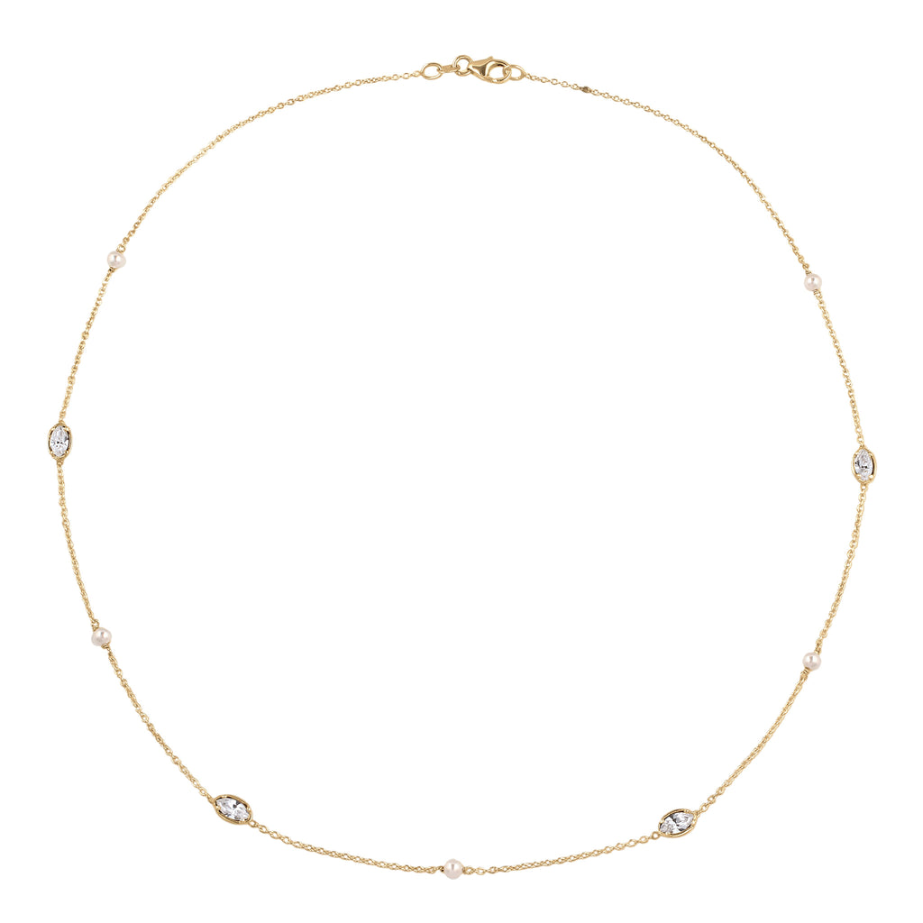 Gold Kalung Perhiasan Perak 925 Wanita Swarovski® Crystals dan Pearls Gold Plated