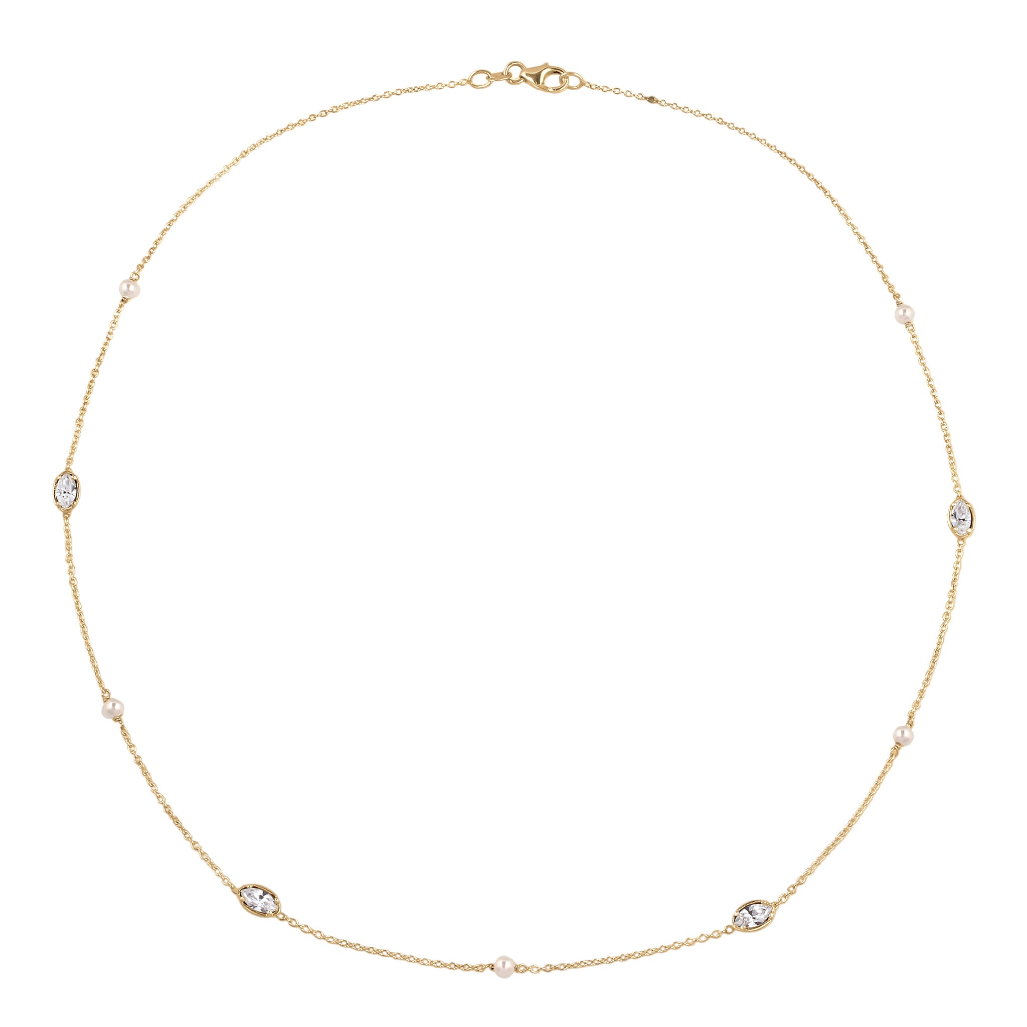 Gold Kalung Perhiasan Perak 925 Wanita Swarovski® Crystals dan Pearls Gold Plated