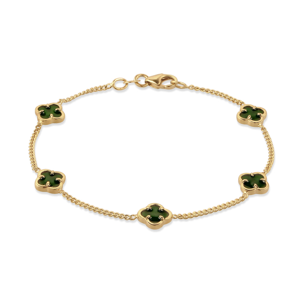 Gold Gelang Perhiasan Perak 925 Wanita Cloverleaf Green Gold Plated