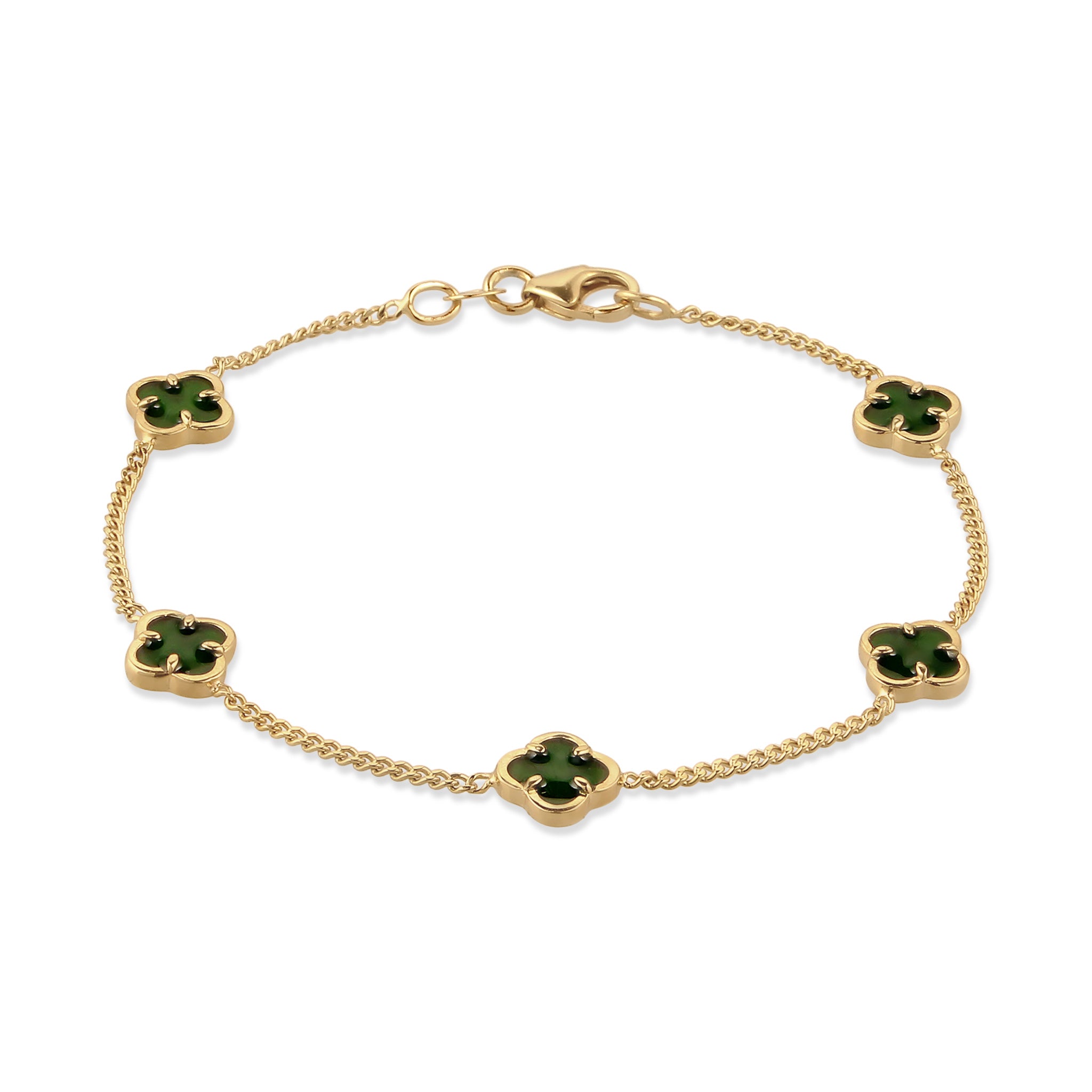 Gold Gelang Perhiasan Perak 925 Wanita Cloverleaf Green Gold Plated