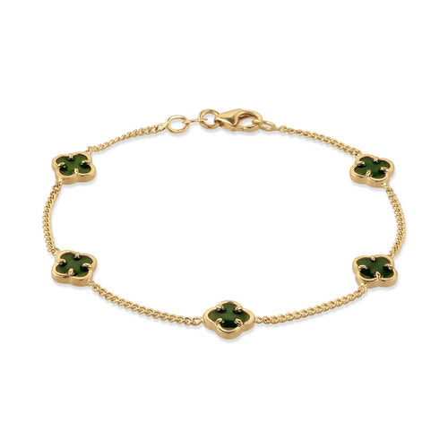 Gold Gelang Perhiasan Perak 925 Wanita Cloverleaf Green Gold Plated