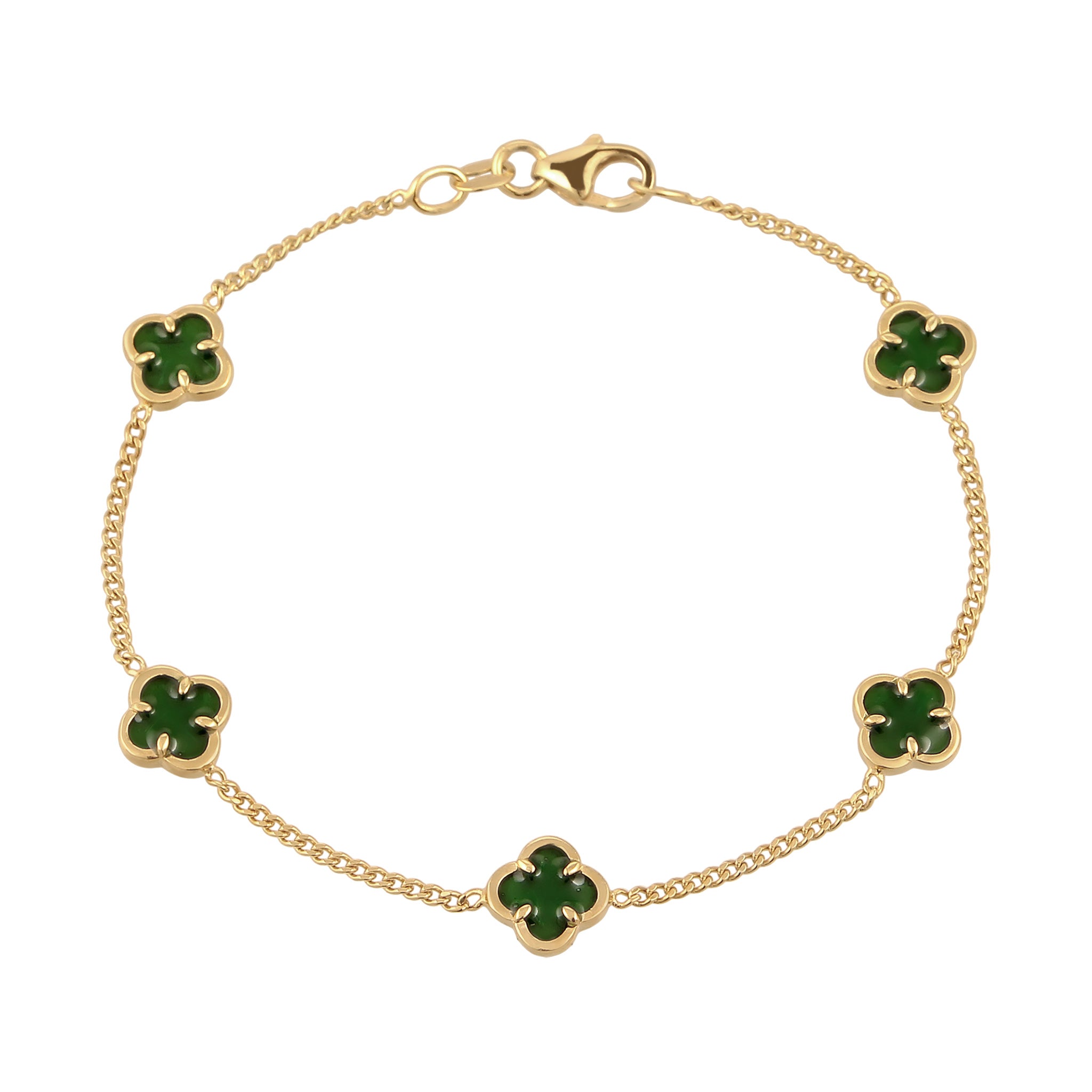 Gold Gelang Perhiasan Perak 925 Wanita Cloverleaf Green Gold Plated