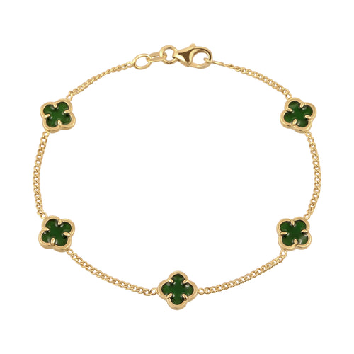 Gold Gelang Perhiasan Perak 925 Wanita Cloverleaf Green Gold Plated