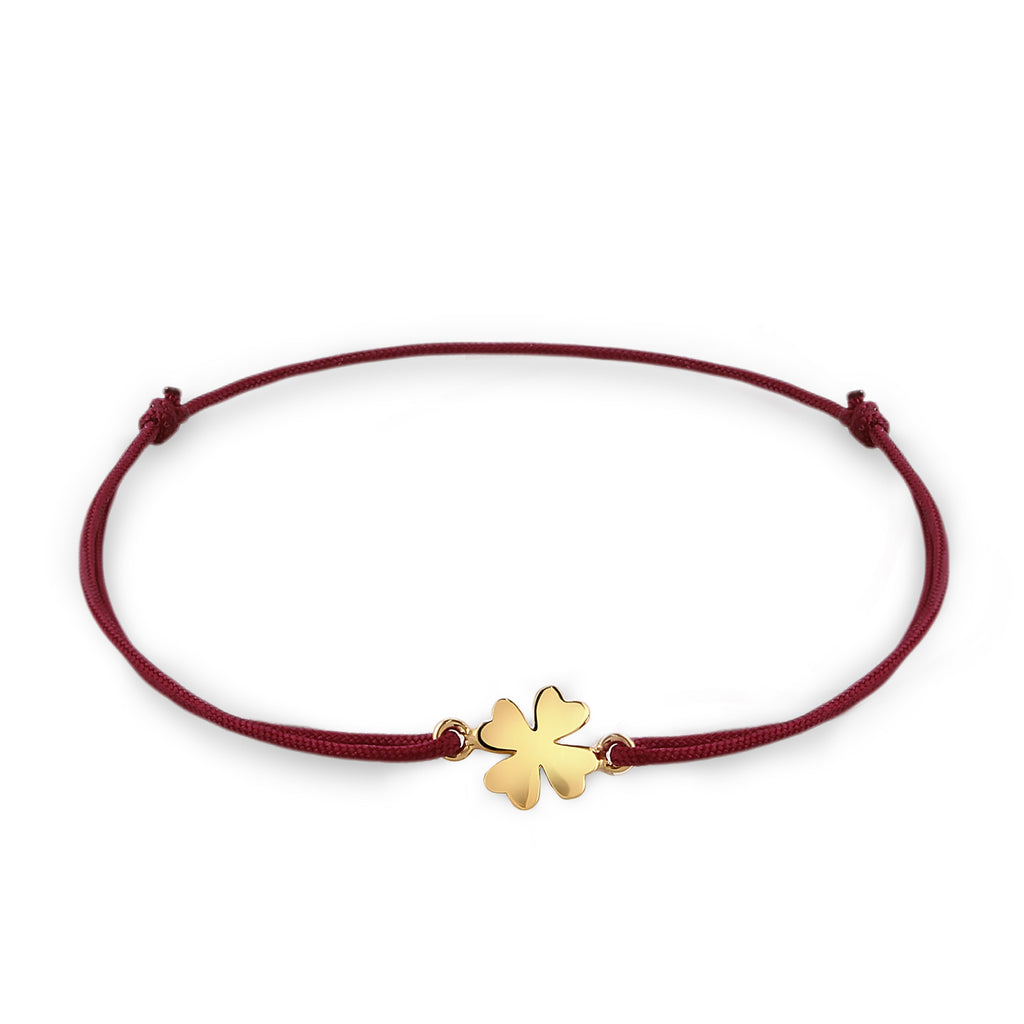 Dark Red Gelang Perhiasan Perak 925 Wanita Cloverleaf Nylon Dark Red Gold Plated