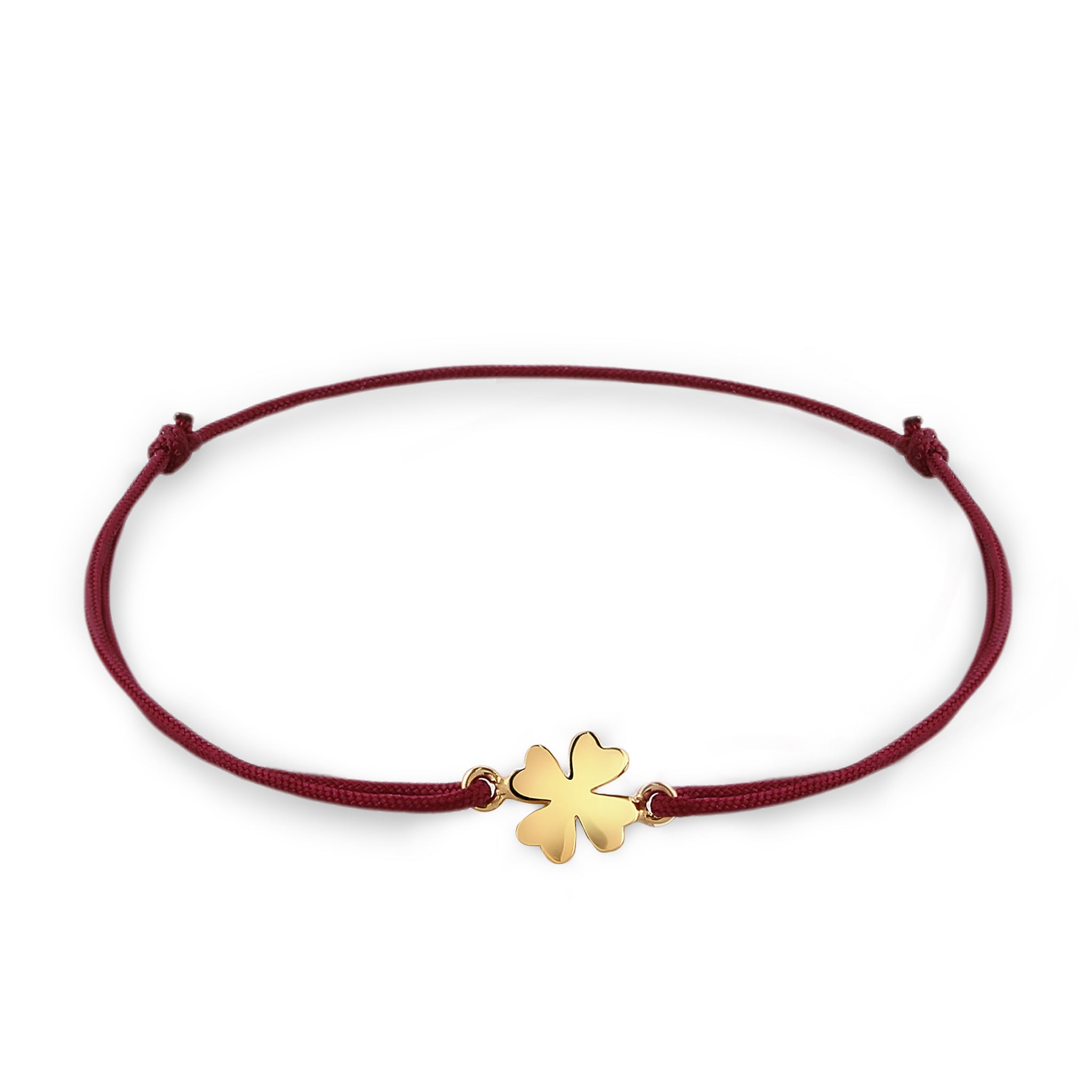 Dark Red Gelang Perhiasan Perak 925 Wanita Cloverleaf Nylon Dark Red Gold Plated