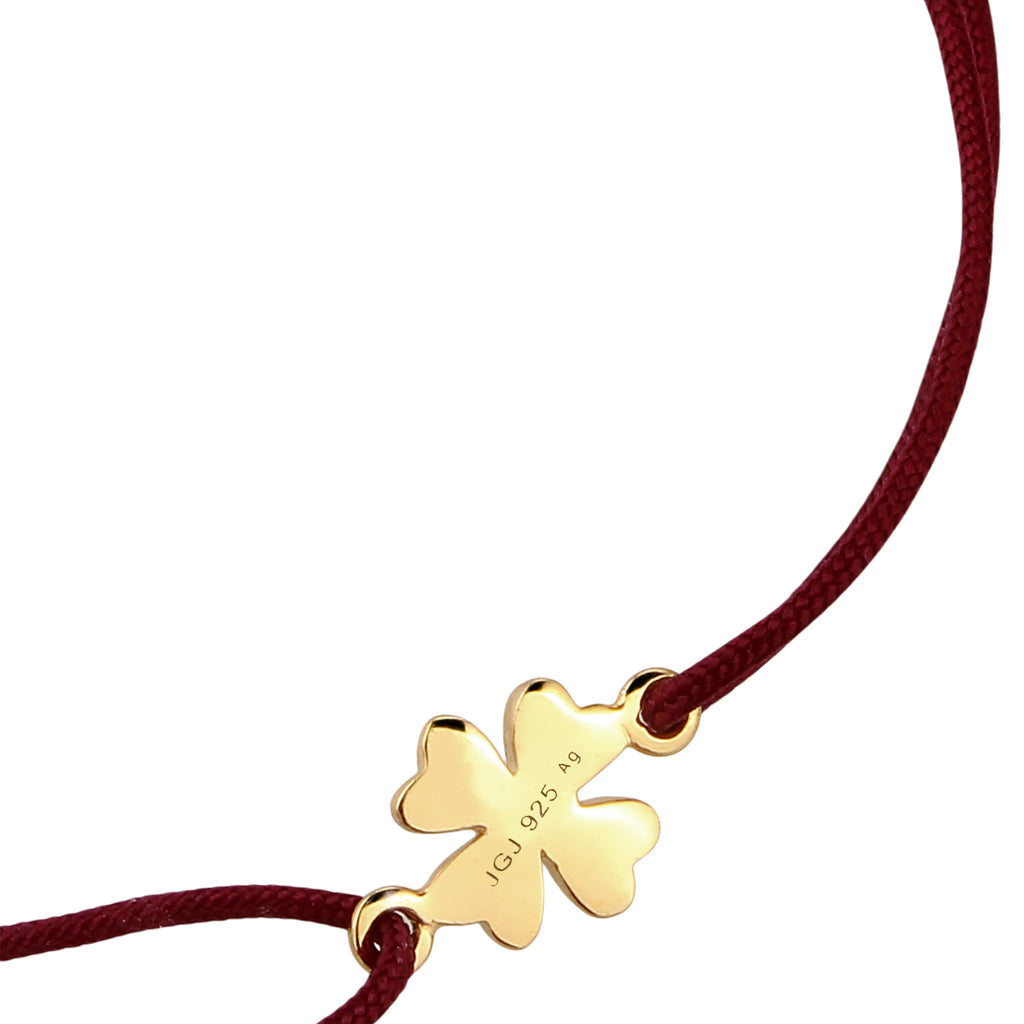 Dark Red Gelang Perhiasan Perak 925 Wanita Cloverleaf Nylon Dark Red Gold Plated