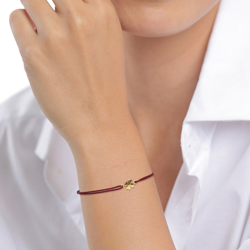 Dark Red Gelang Perhiasan Perak 925 Wanita Cloverleaf Nylon Dark Red Gold Plated