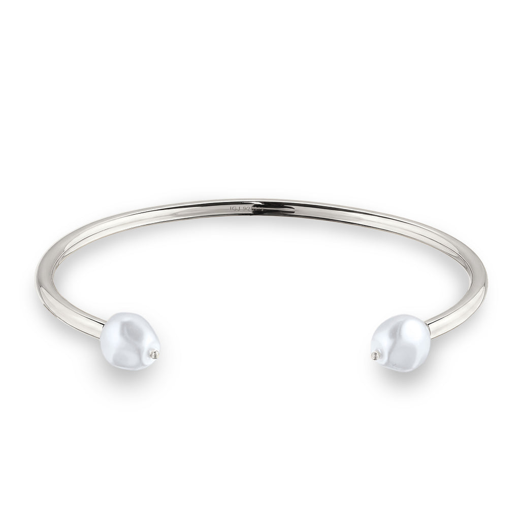Silver - Elli PREMIUM | Baroque Pearl Open Bangle 925 Silver – Embellished with Pearls by Swarovski®