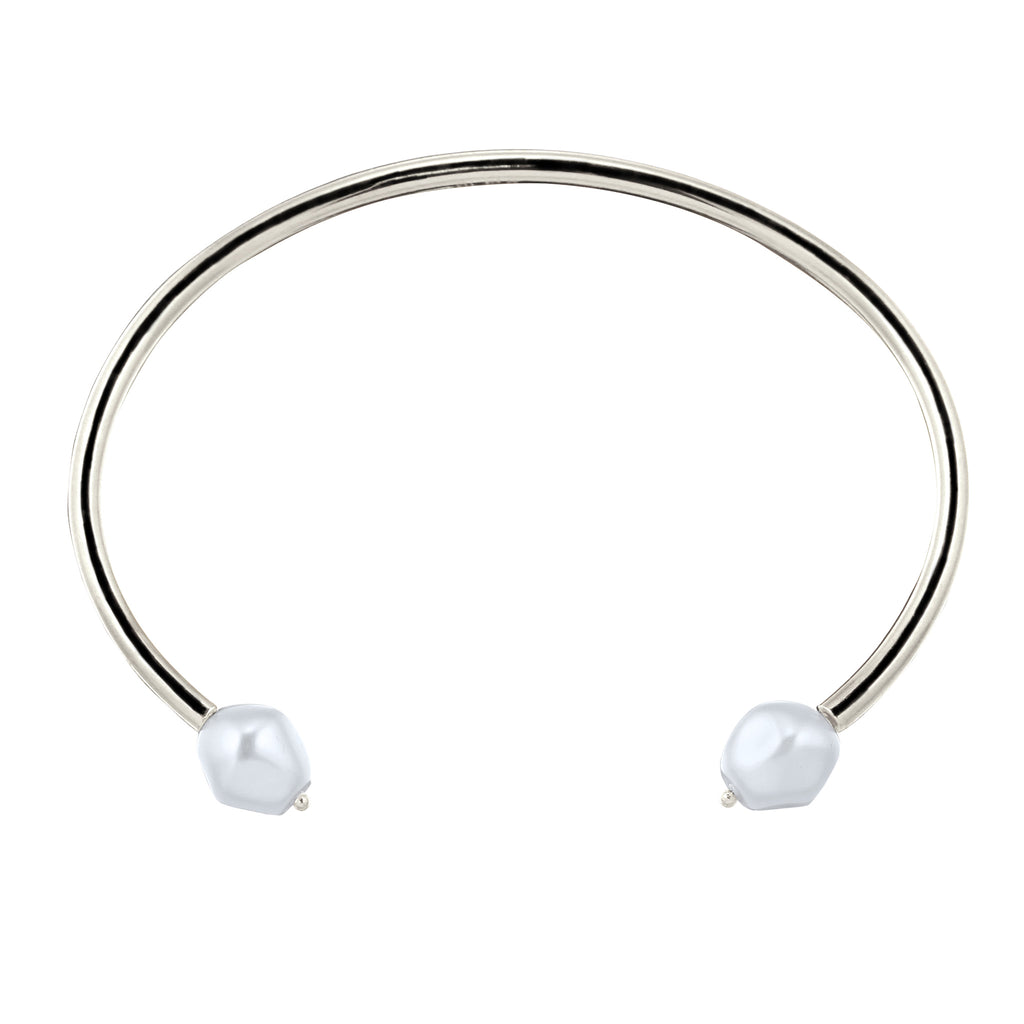 Silver - Elli PREMIUM | Baroque Pearl Open Bangle 925 Silver – Embellished with Pearls by Swarovski®