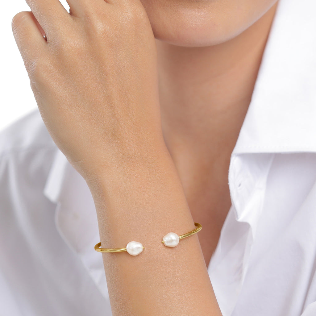 Gold Gelang Perhiasan Perak 925 Wanita Bangle Swarovski Pearl Gold-plated