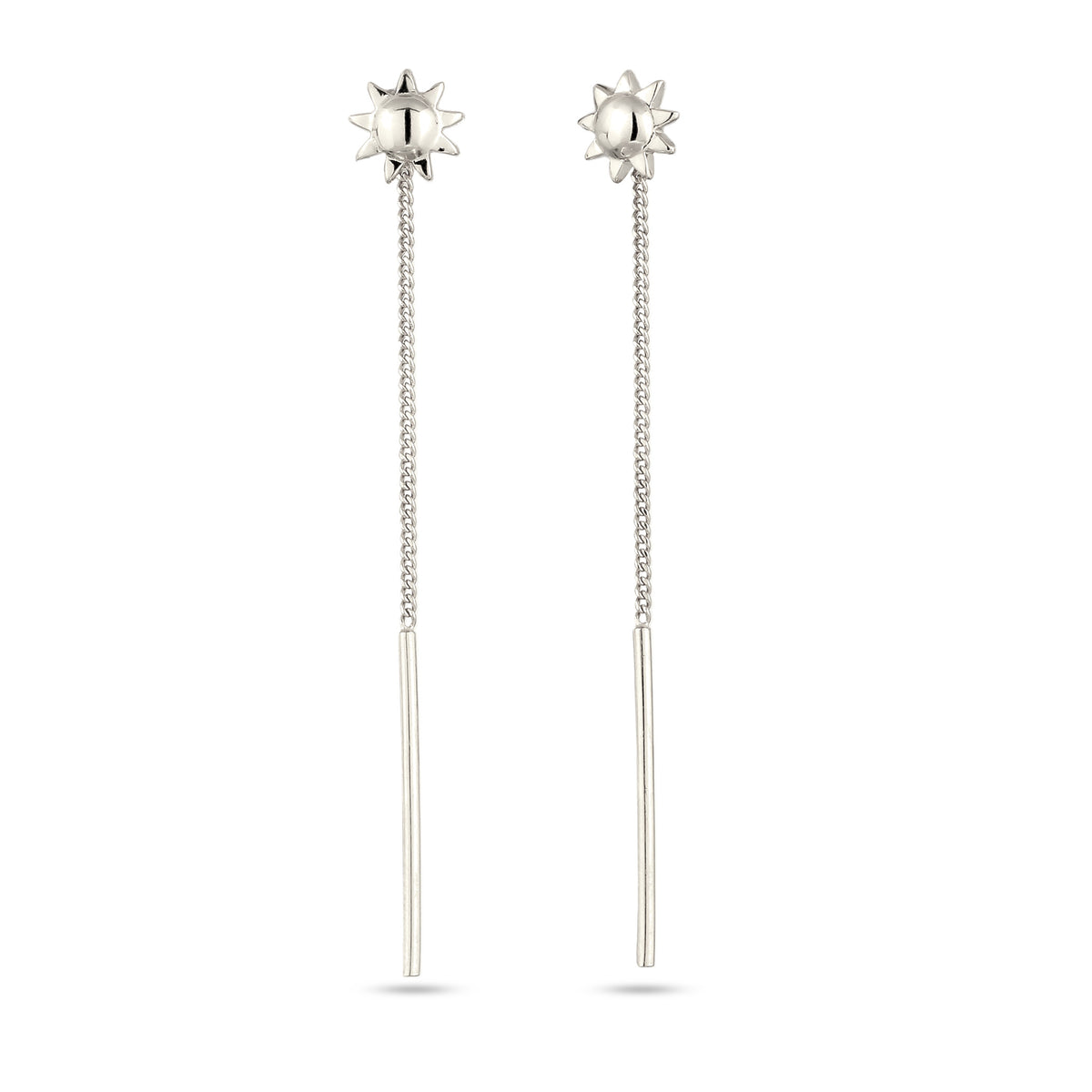 Sunburst Threader Bar Earrings 925 Silver