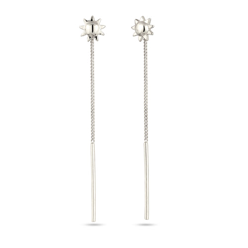 Sunburst Threader Bar Earrings 925 Silver