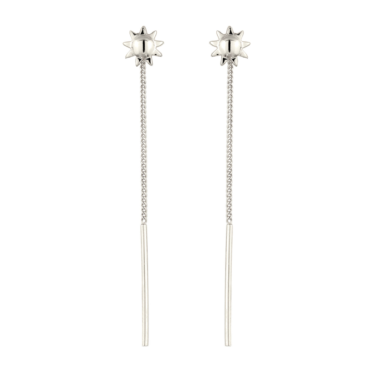 Sunburst Threader Bar Earrings 925 Silver