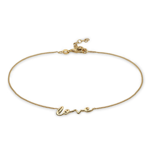 Gold Gelang Kaki Perhiasan Perak 925 Wanita Love lettering Link chain Gold-plated